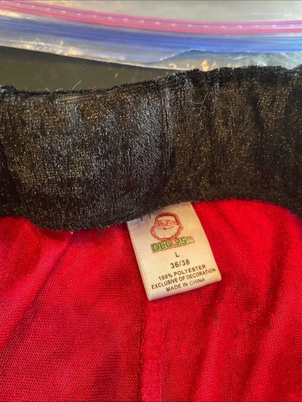 Red Santa Plush Holiday Shorts with Black Waistband & Gold Buckle men’s large